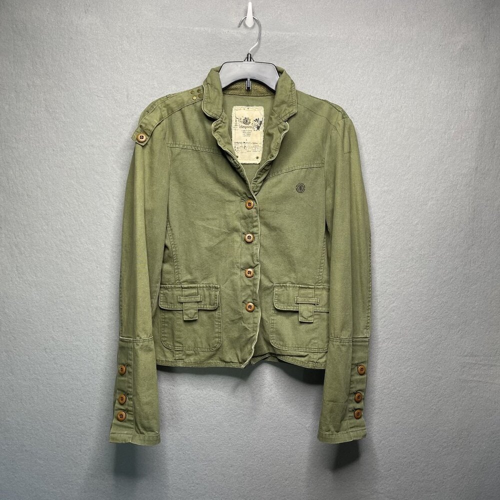 Element Womens Olive Green Button-Up Military Jacket Size L